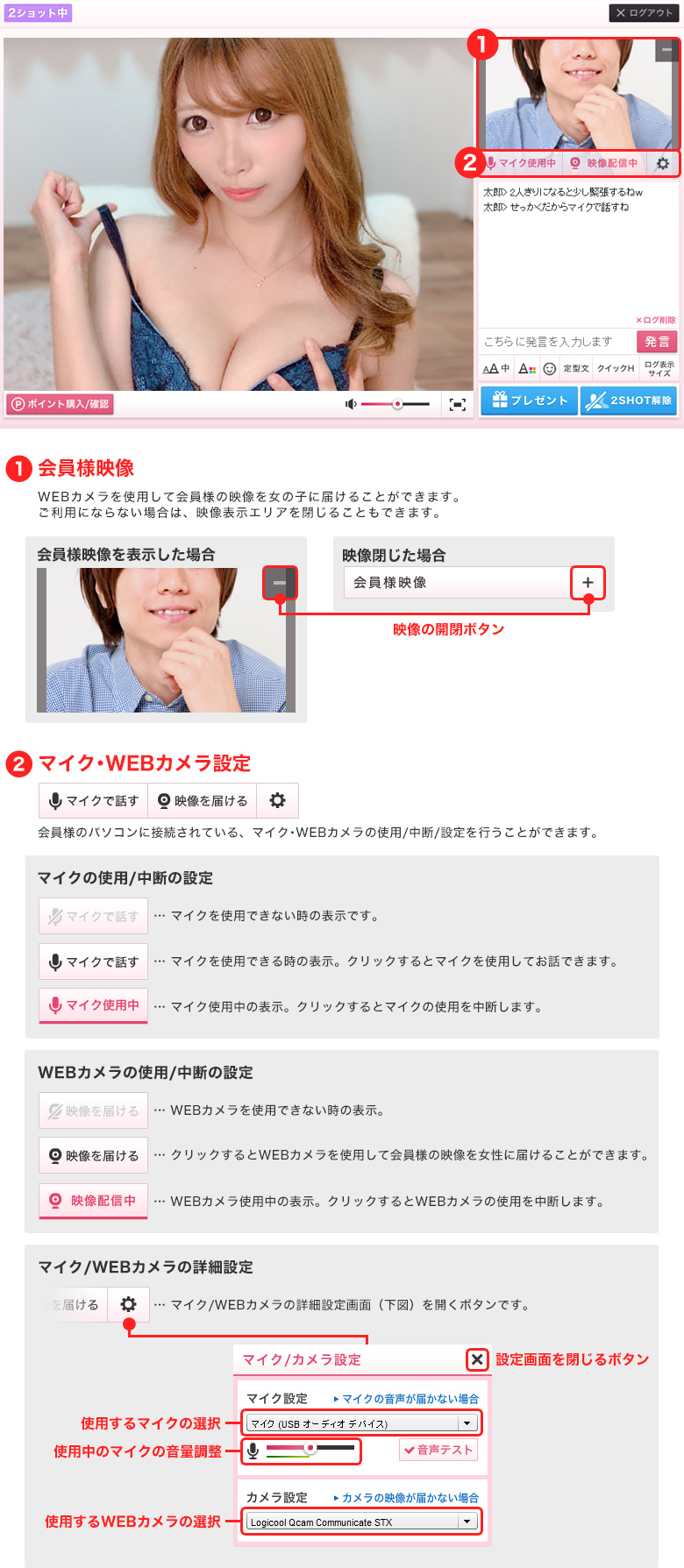 2SHOTチャット画面の説明図